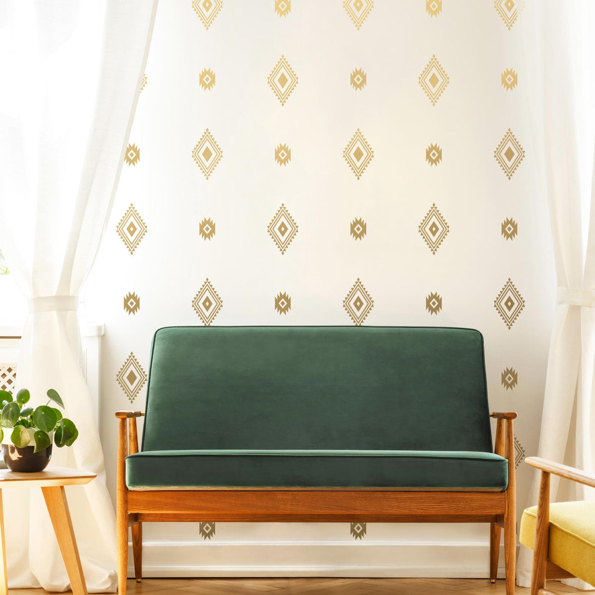 Boho Tribal Pattern Wall Decals (66 or 132) arranged on a feature wall