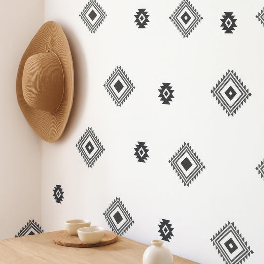 Boho Tribal Pattern Wall Decals (66 or 132) installed on a styled wall