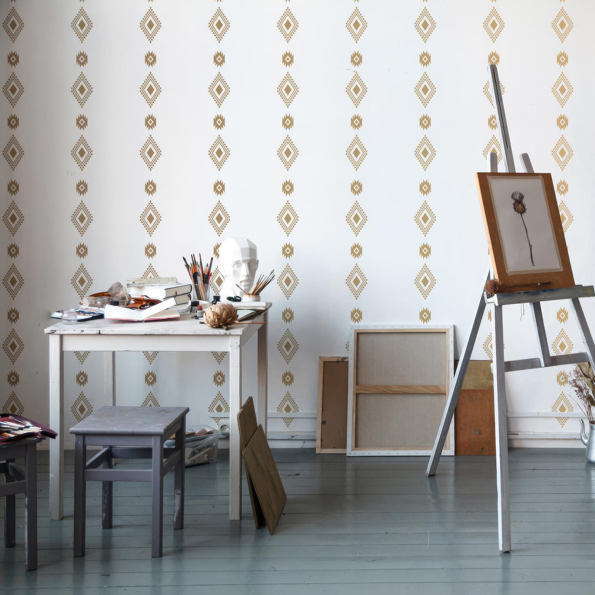 Boho Tribal Pattern Wall Decals (66 or 132) styled in a room setting