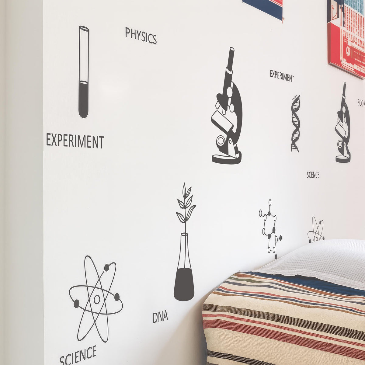 Science Wall Decals Set installed on a styled wall