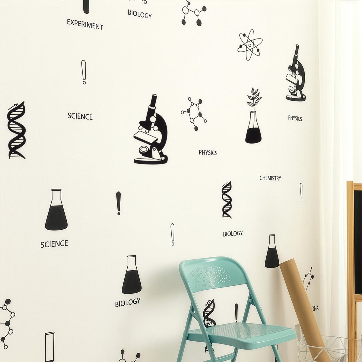 Science Wall Decals Set styled in a room setting