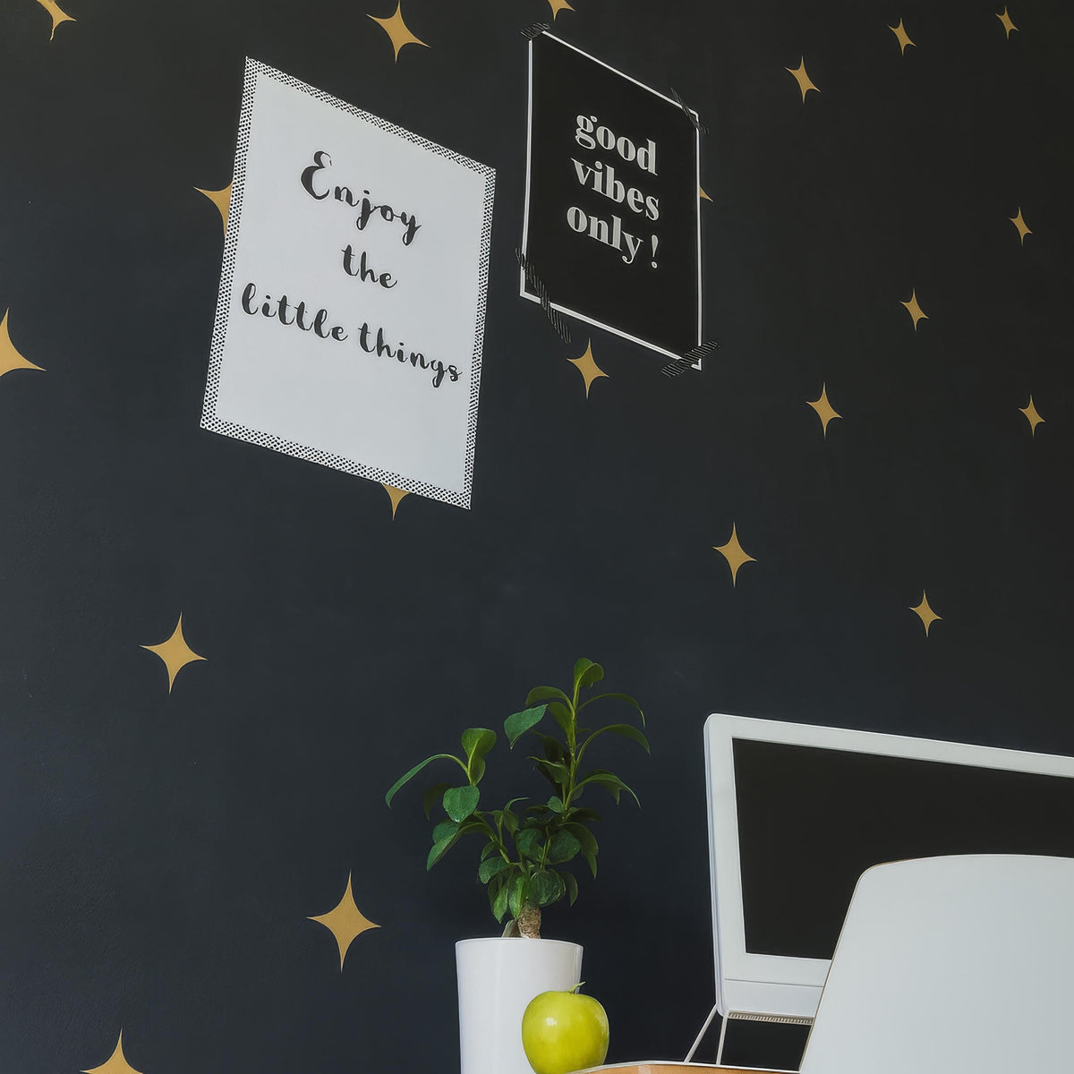 Mid Century Star Wall Decals shown in a home interior