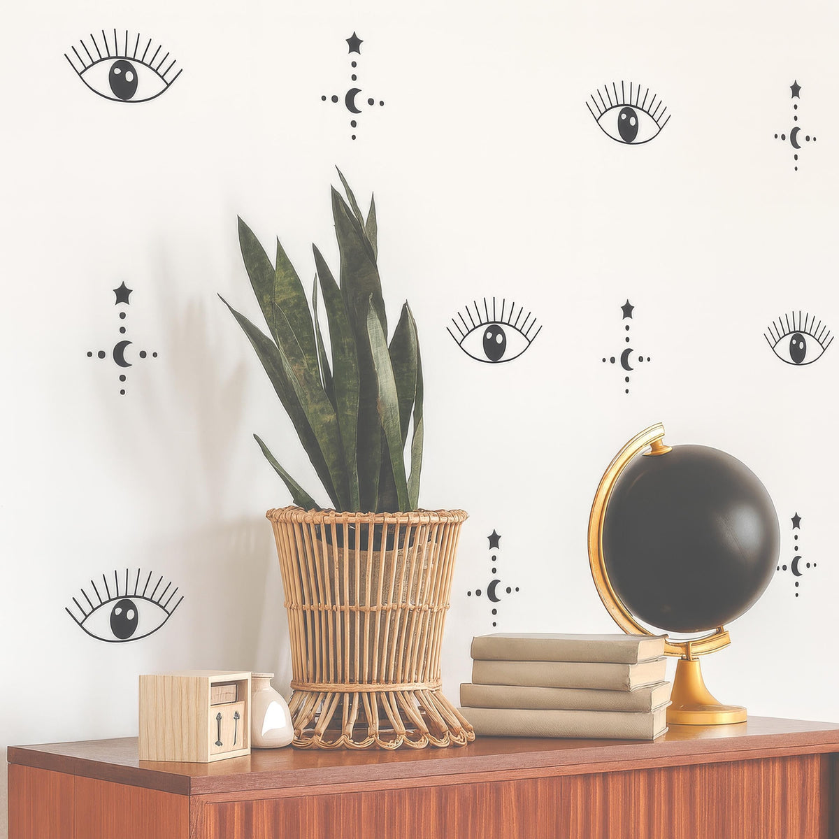 Boho Evil Eye Wall Decals styled in a room setting