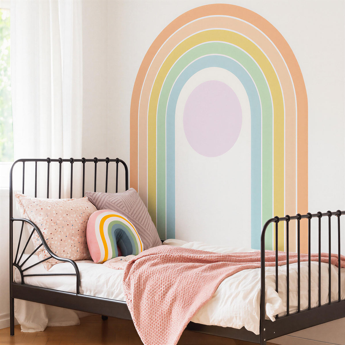 Boho Rainbow Wall Decal installed on a styled wall