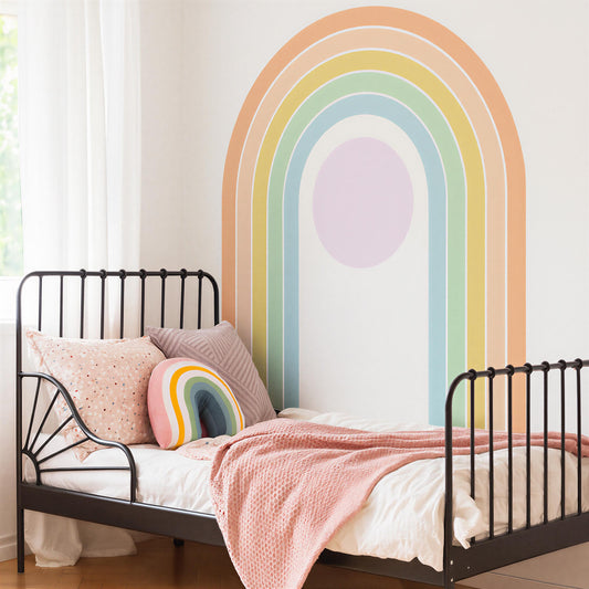 Boho Rainbow Wall Decal installed on a styled wall