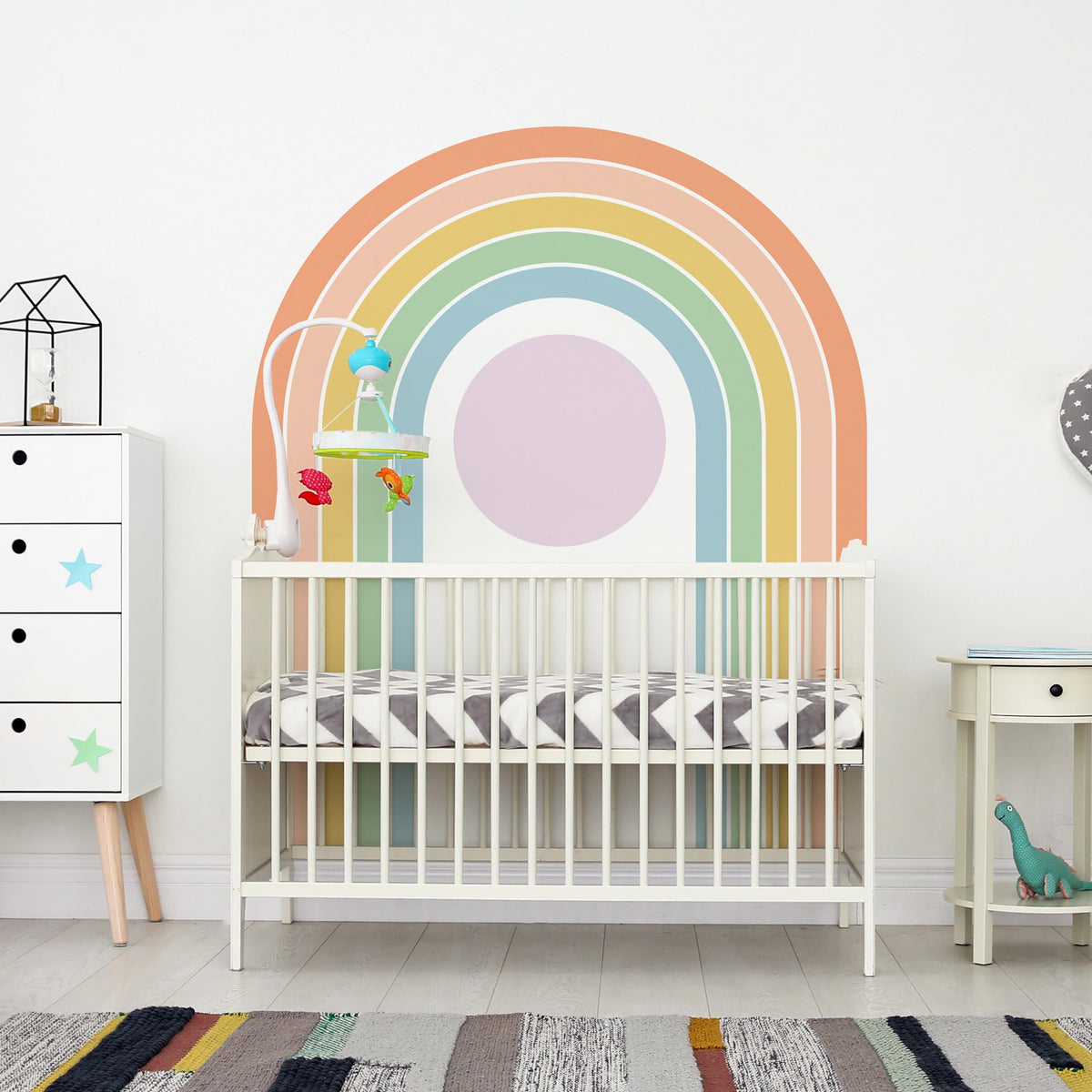 Boho Rainbow Wall Decal arranged on a feature wall