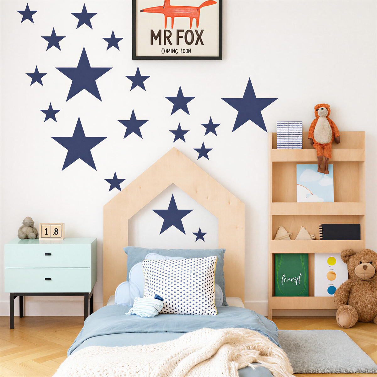 Star Wall Decals Set (20pcs) displayed in a styled space