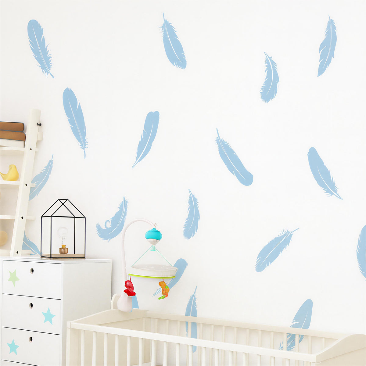 Boho Feather Wall Decals Set of arranged on a feature wall