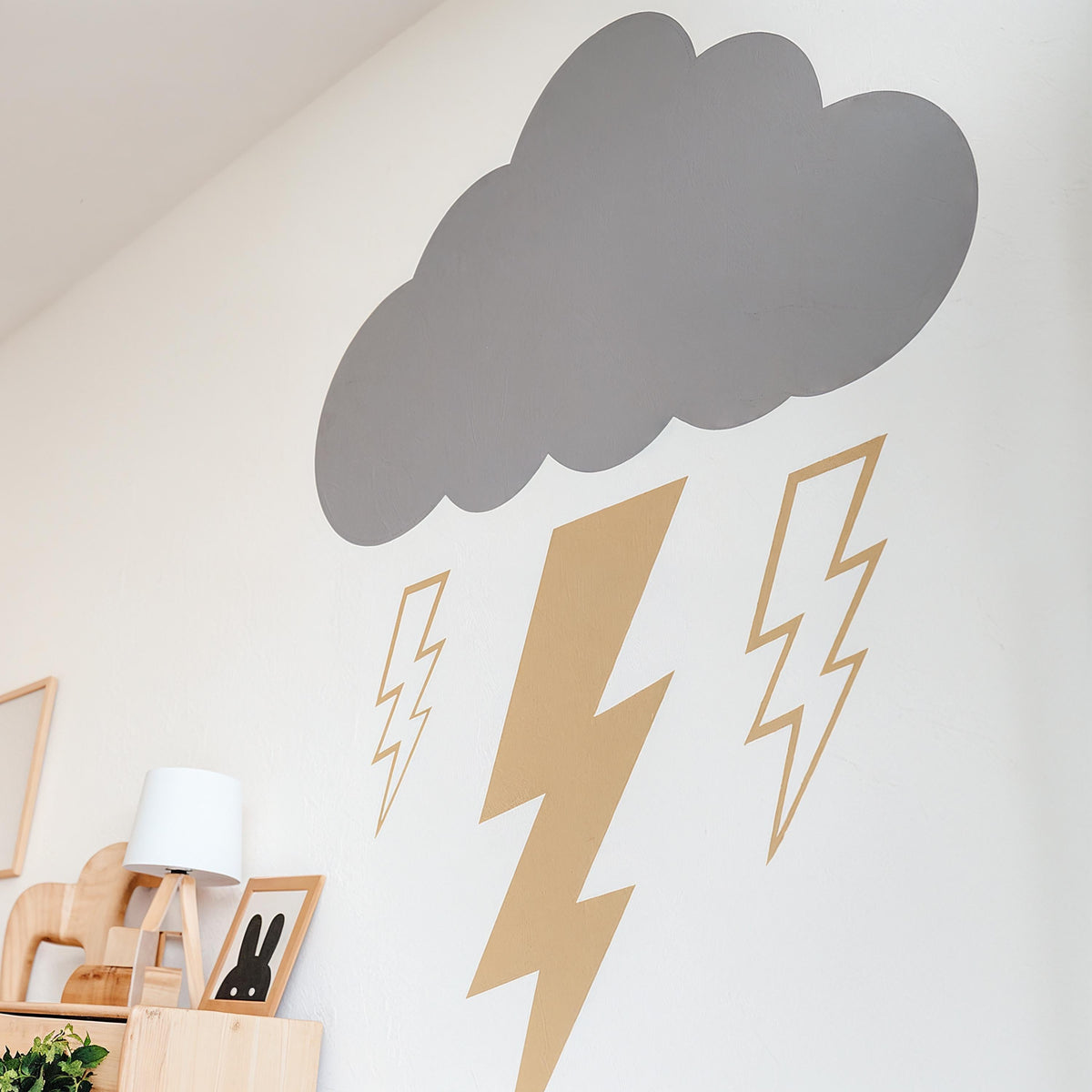 Storm Cloud & Lightning Wall Decal Set shown in a home interior