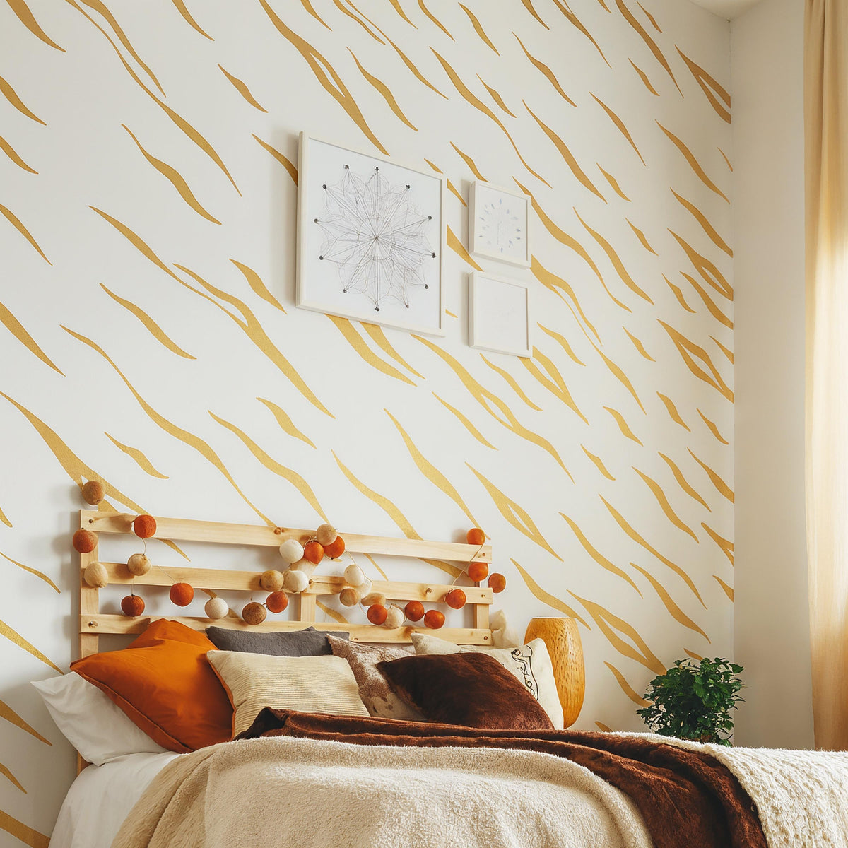 Zebra Stripe Wall Decals installed on a styled wall
