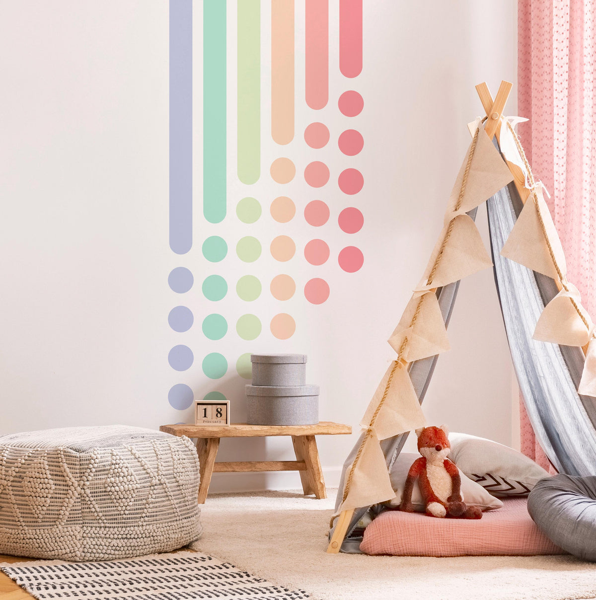 Pastel Rainbow Corner Wall Decal Set styled in a room setting