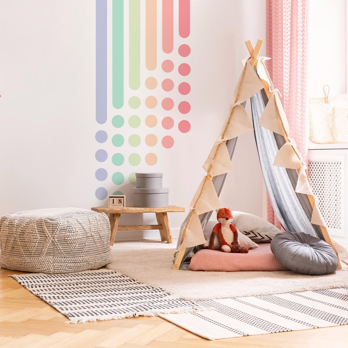 Pastel Rainbow Corner Wall Decal Set shown in a home interior