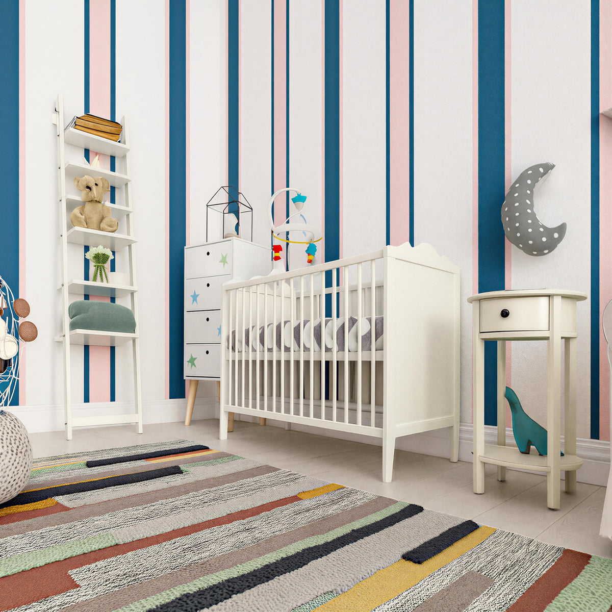Pink and Navy Stripe Wall Decals decal sheet flat-lay