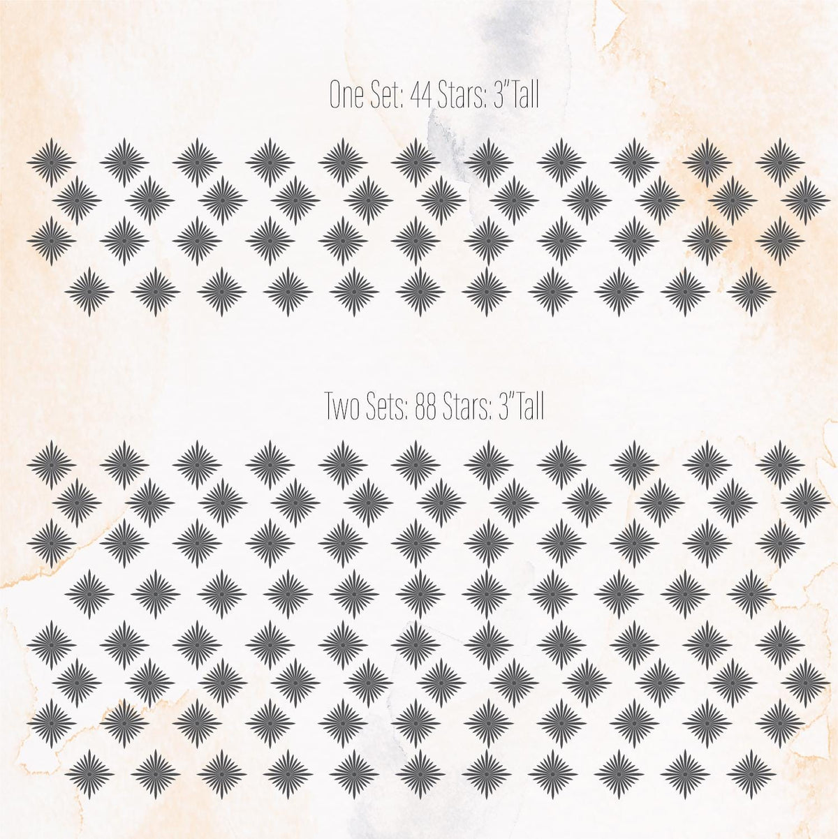 Close-up detail of mid century starburst wall decals matte vinyl finish