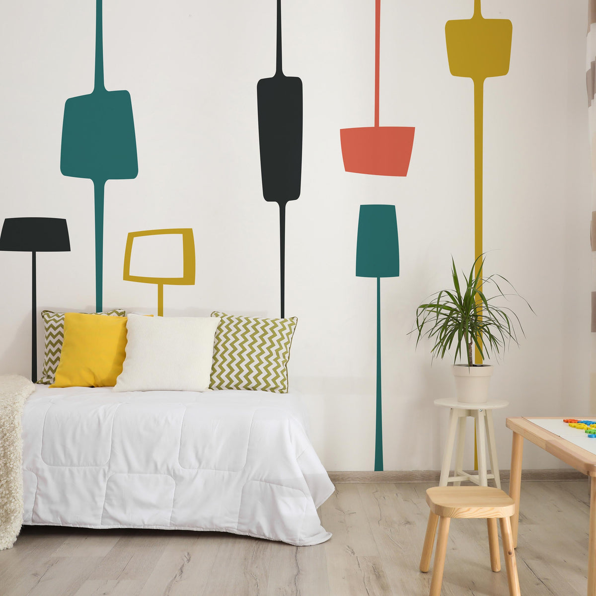 Mid Century Modern Wall Decals shown in a home interior