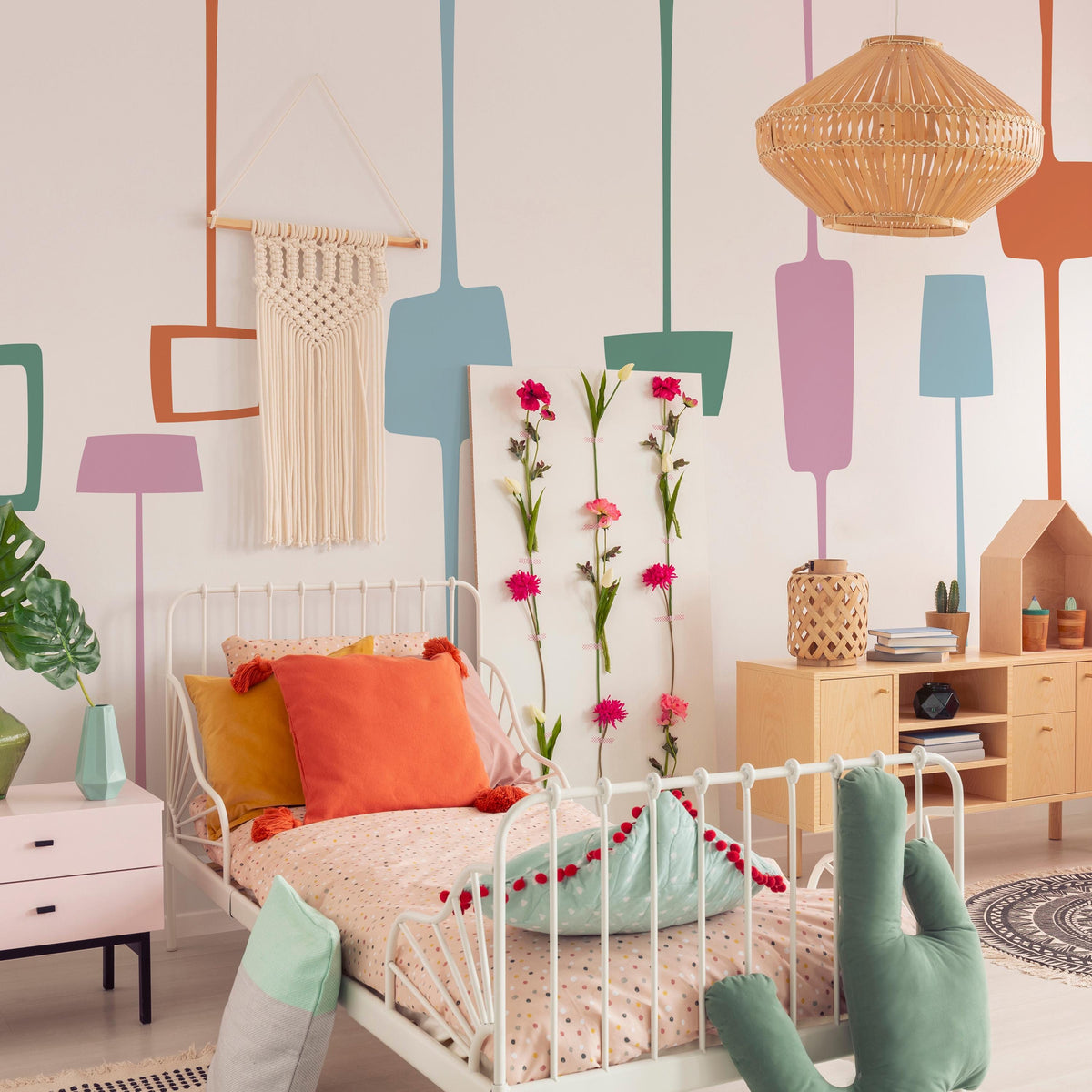 Mid Century Modern Wall Decals size reference on a wall
