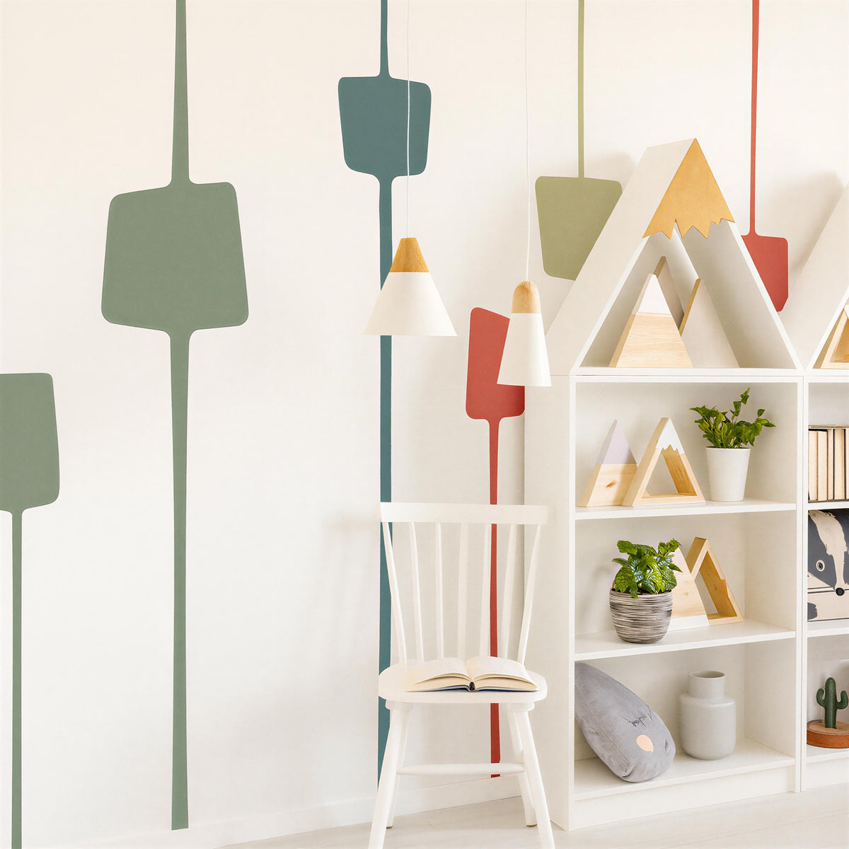 Mid Century Modern Wall Decals styled in a room setting