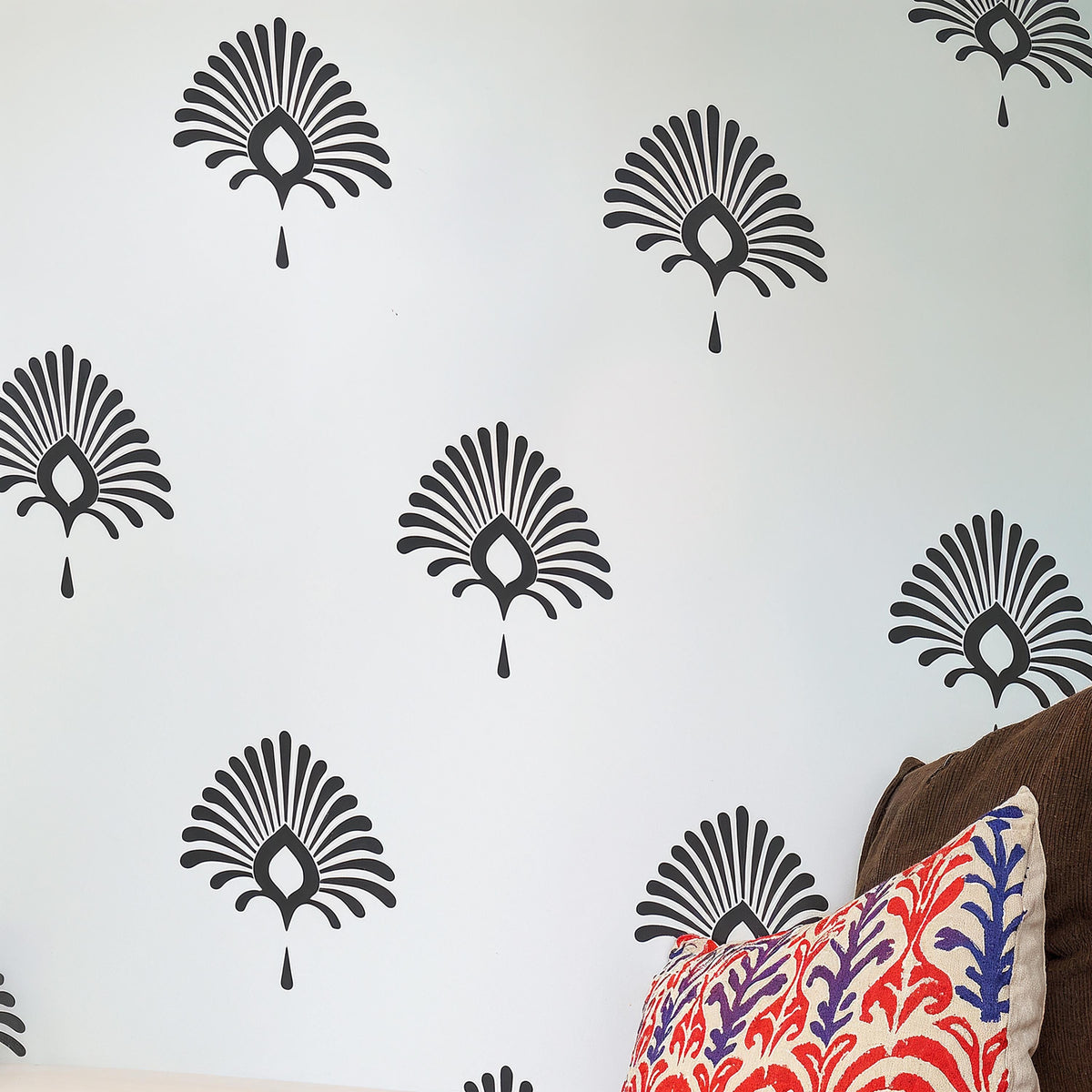 Damask Wall Decals Set (27 or 54) installed on a styled wall