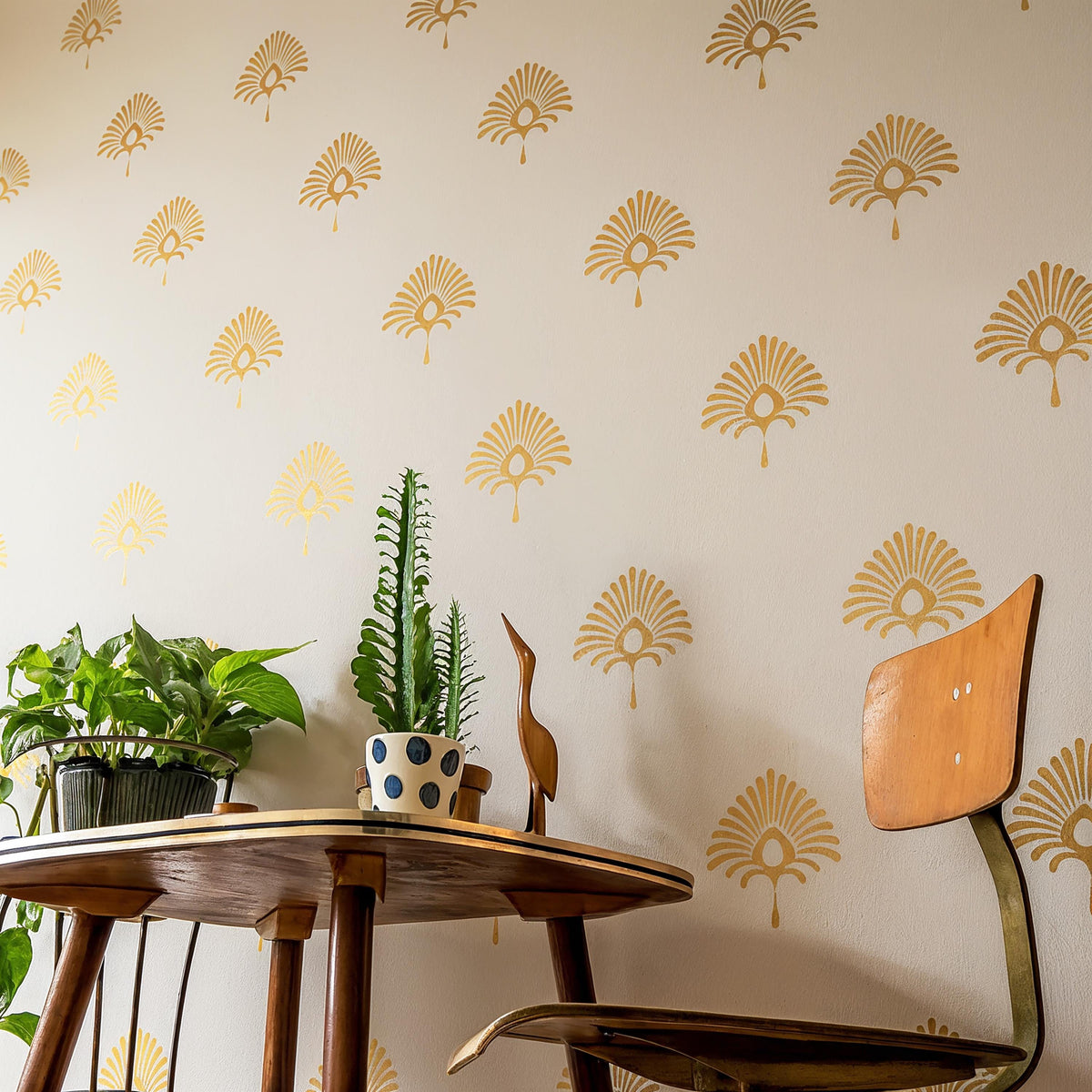 Damask Wall Decals Set (27 or 54) displayed in a styled space