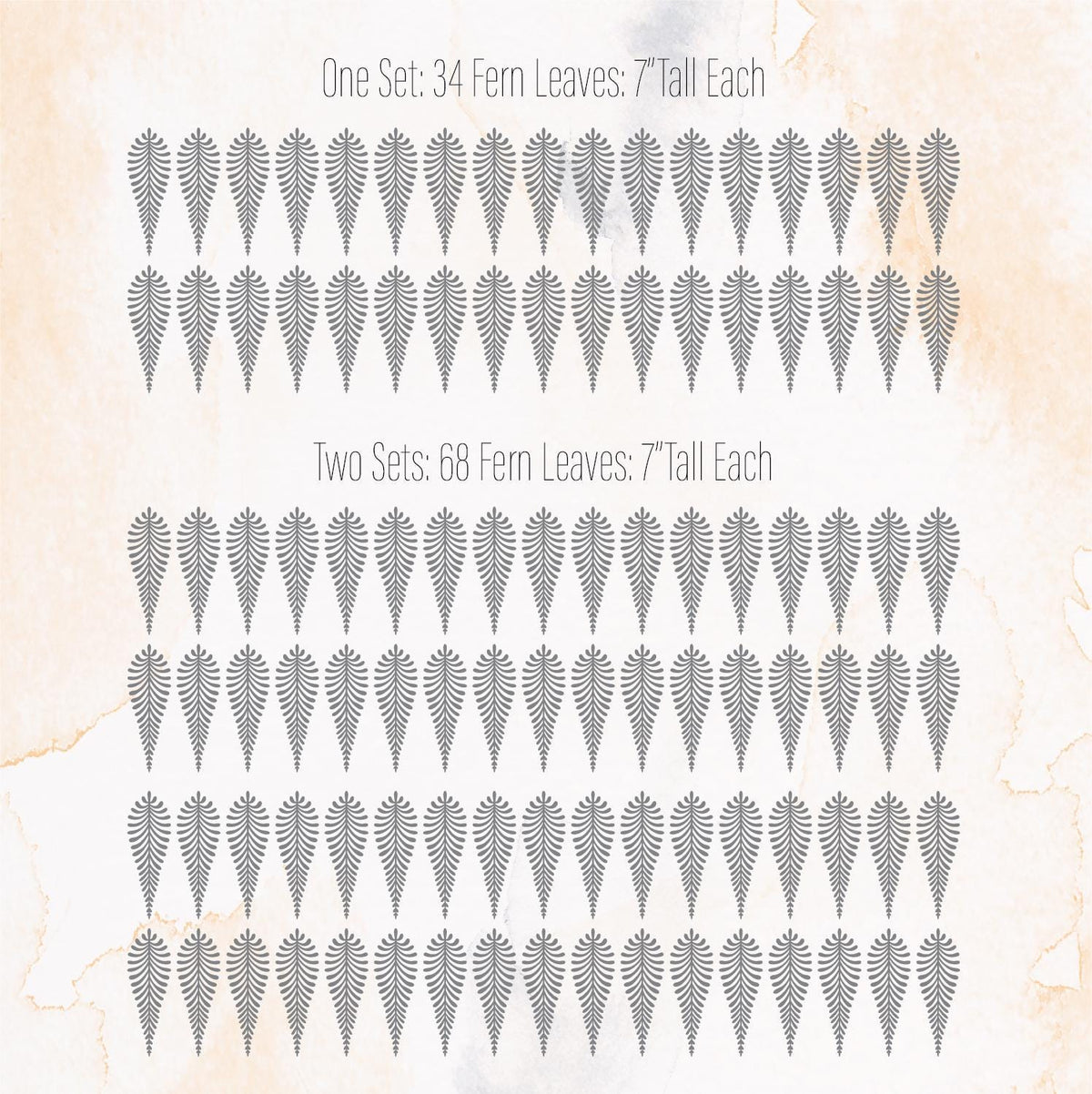Close-up detail of fern leaf wall decals set of 34 or matte vinyl finish