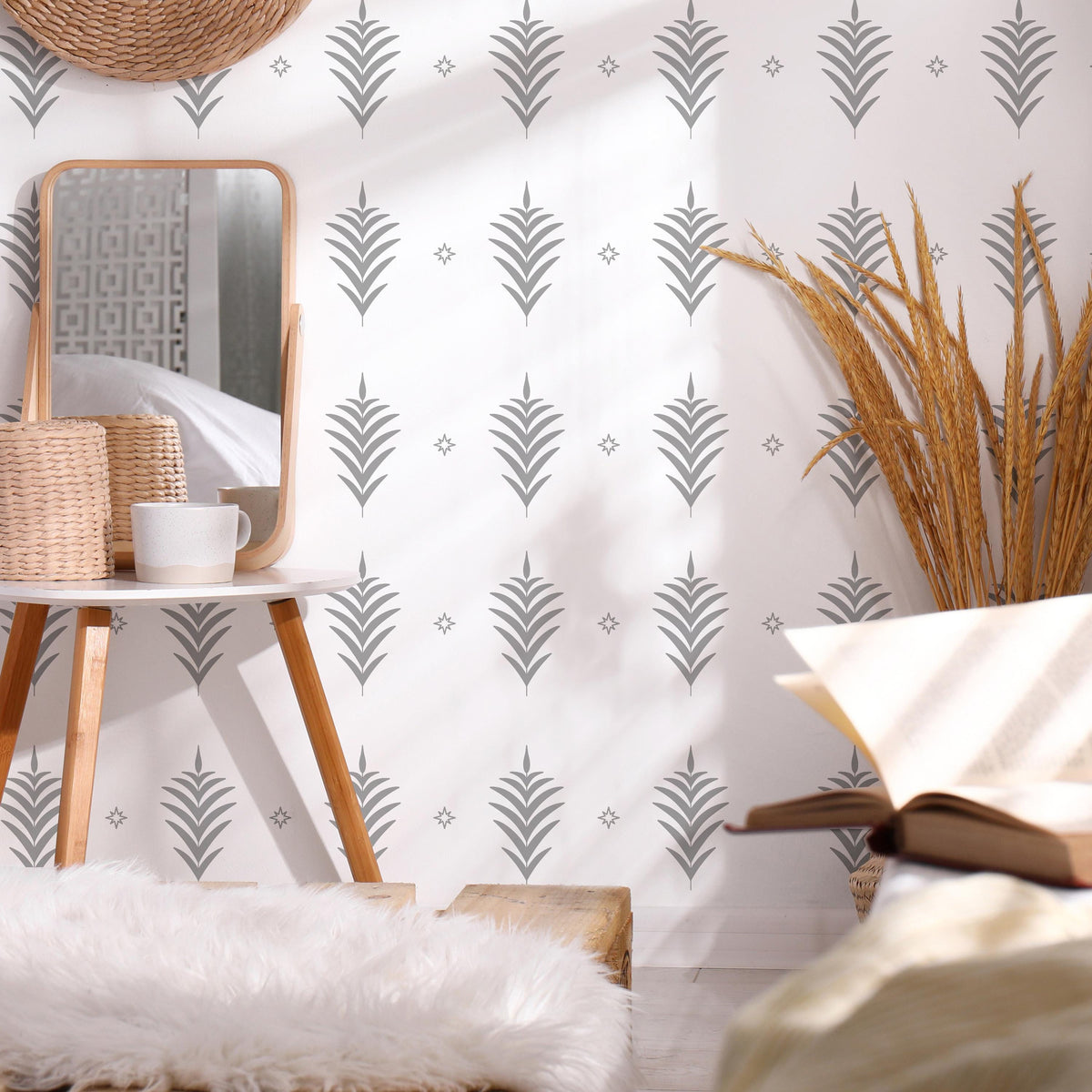 Fern Leaf Wall Decals (Set of 34) styled in a room setting
