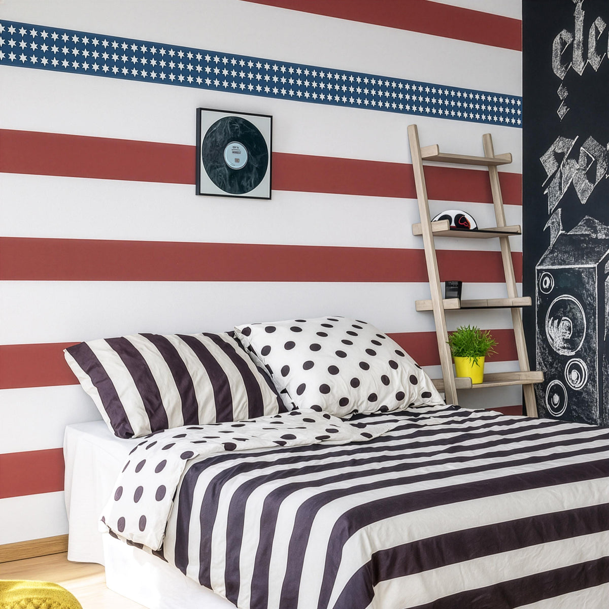 Patriotic Stripe Wall Decals styled in a room setting