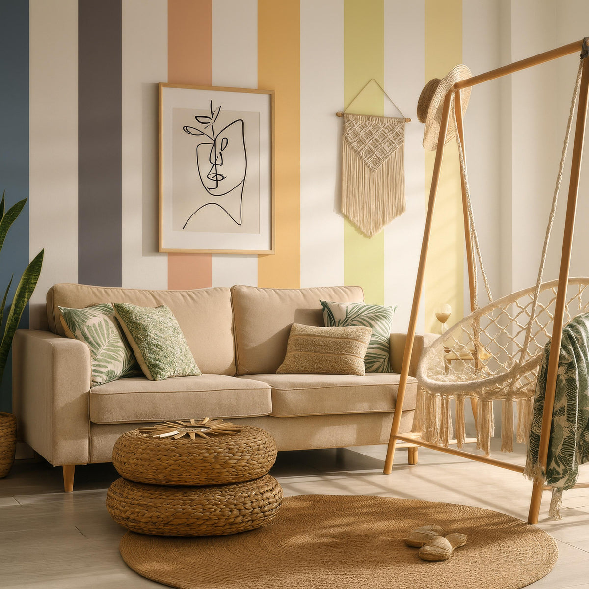Stripe Wall Decals Set of shown in a home interior