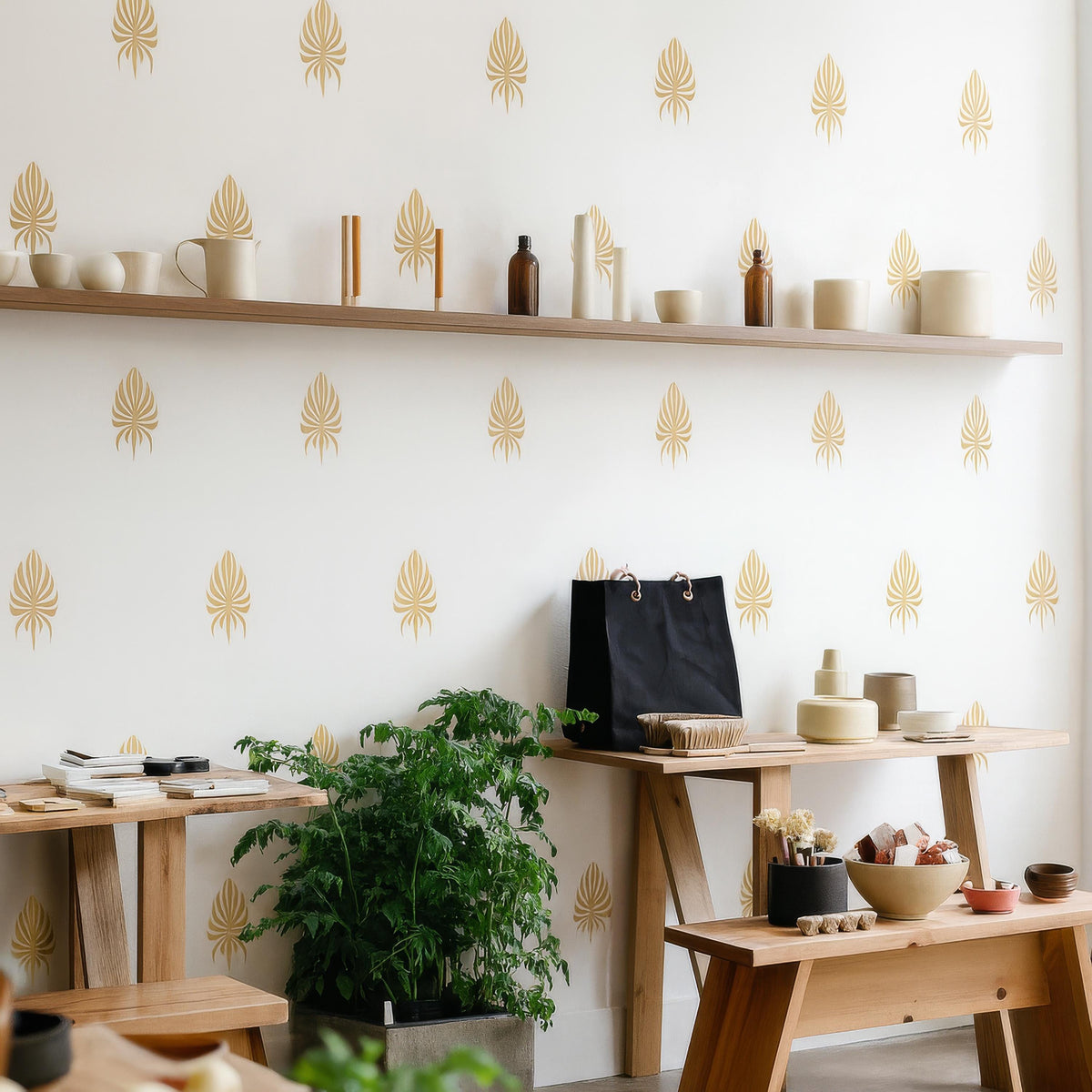 Palm Leaf Wall Decals Set of 60 or styled in a room setting
