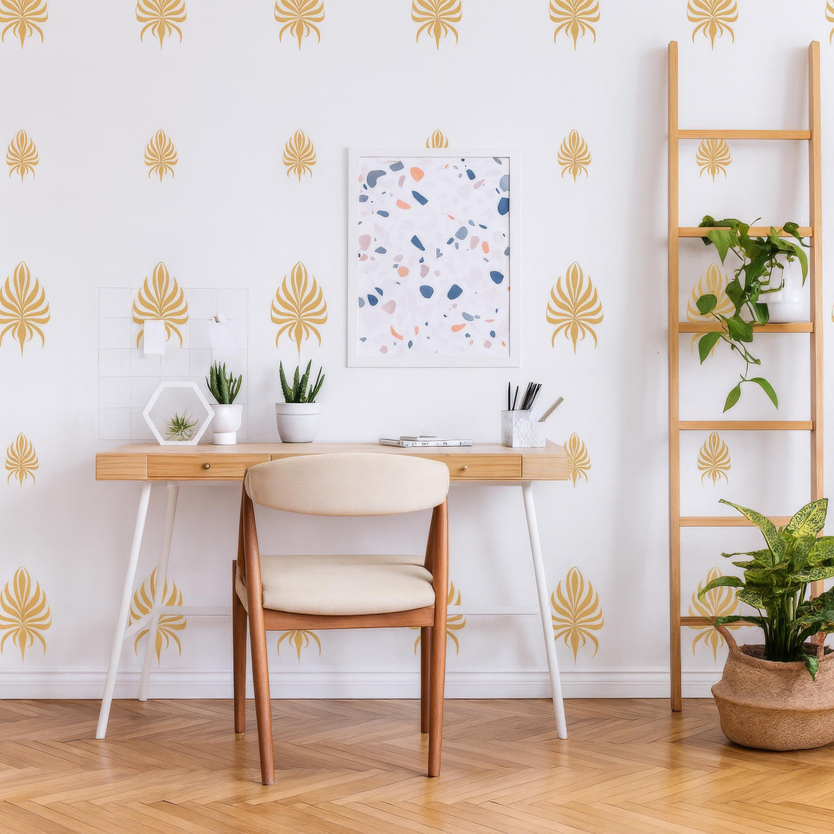 Palm Leaf Wall Decals Set of 60 or displayed in a styled space