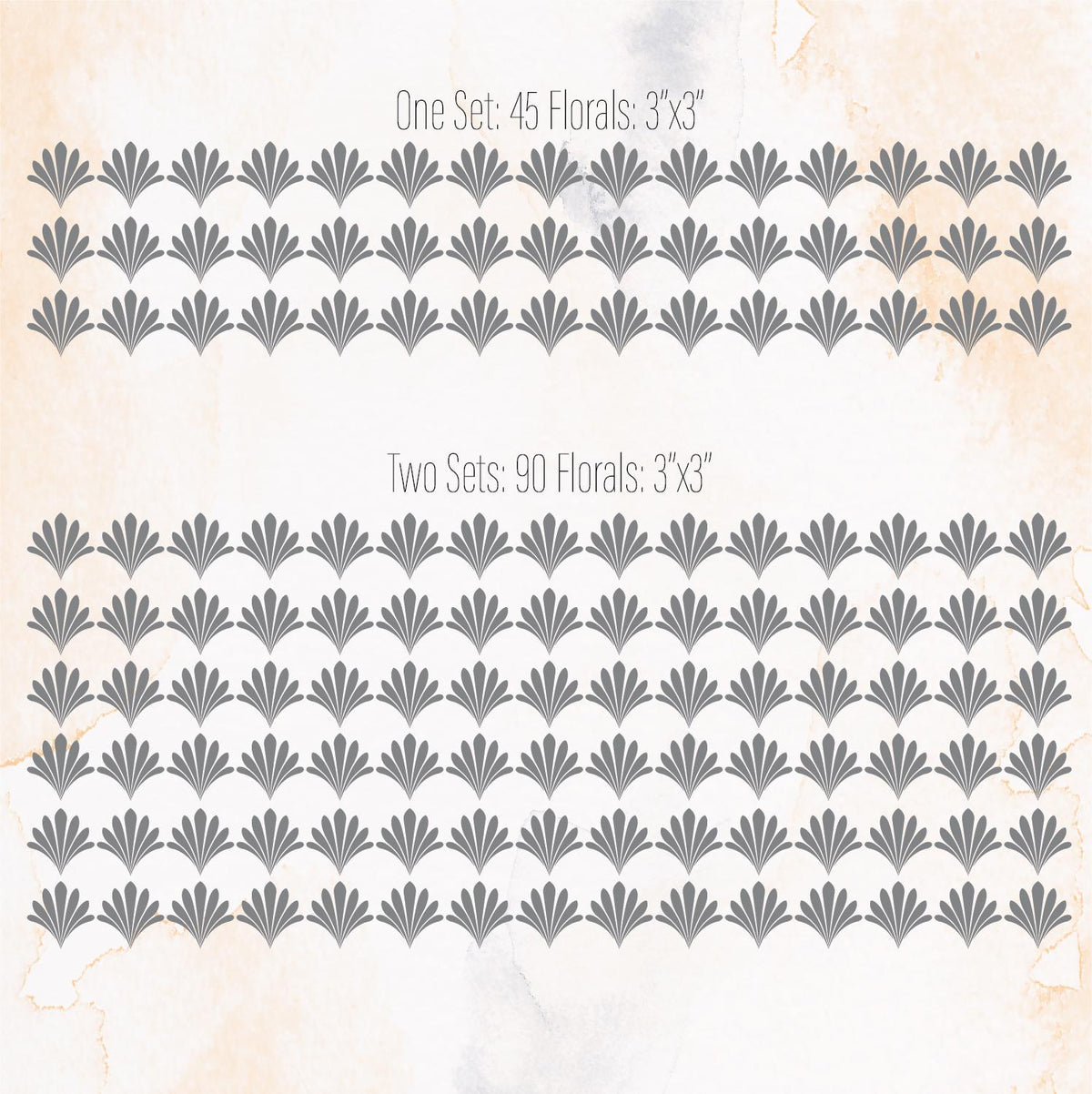 Close-up detail of floral wall decals set of 45 or matte vinyl finish