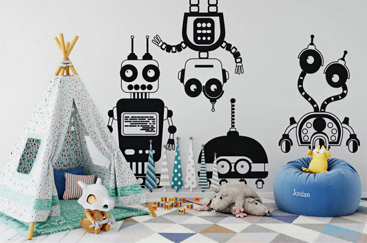 Robot Wall Decals Set of installed on a styled wall