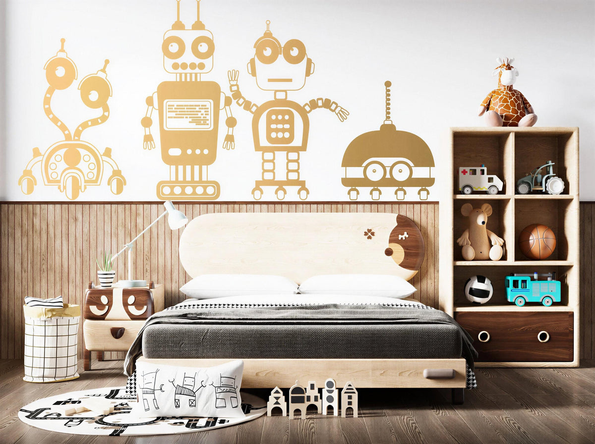Robot Wall Decals Set of shown in a home interior