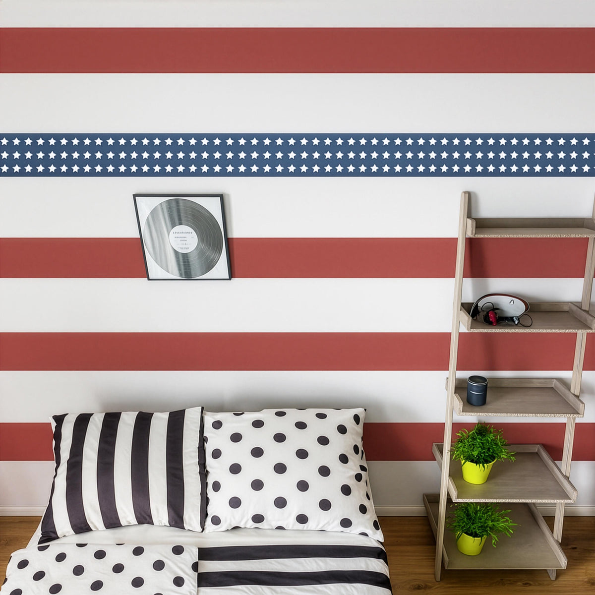 Patriotic Stripe Wall Decals arranged on a feature wall