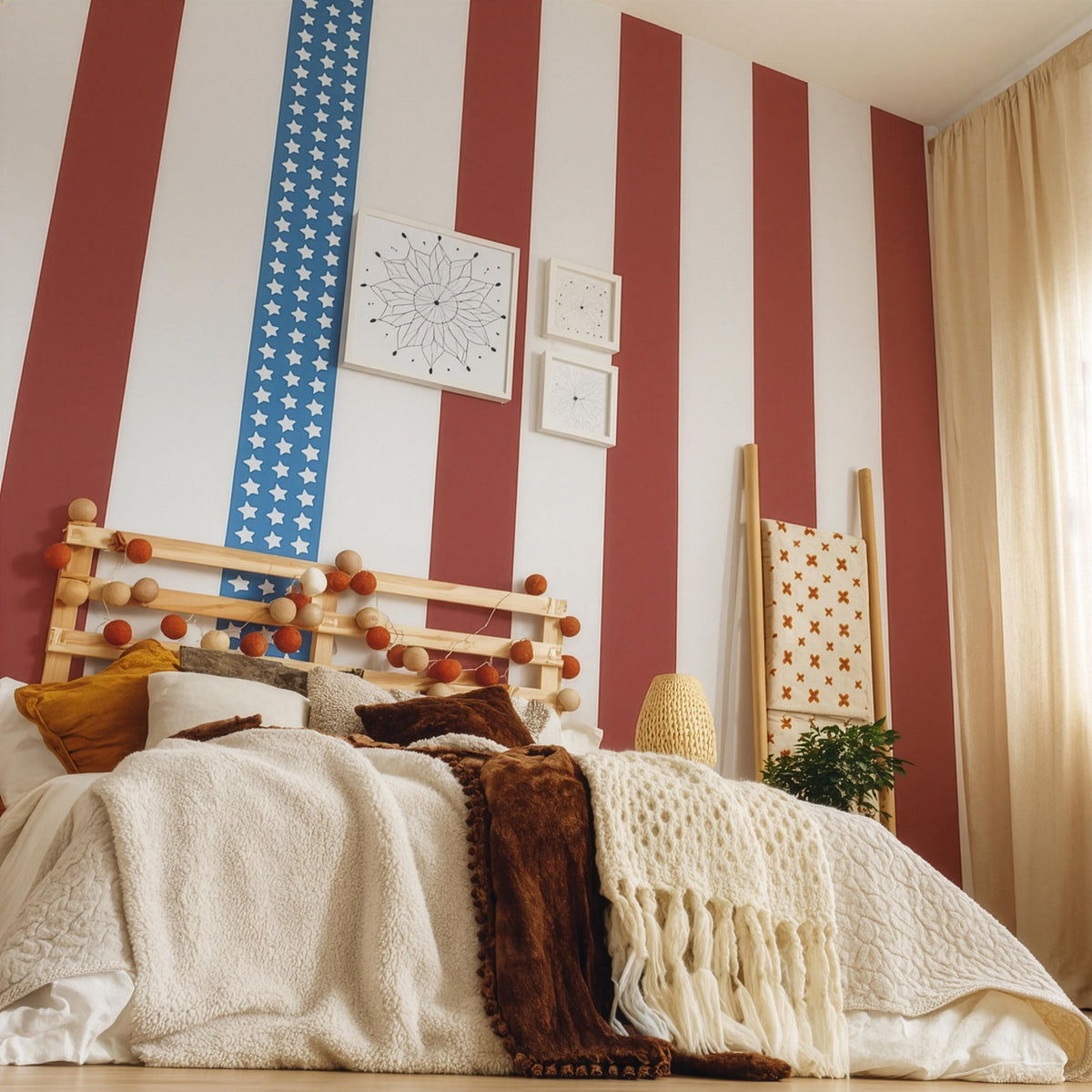 Patriotic Stripe Wall Decals installed on a styled wall