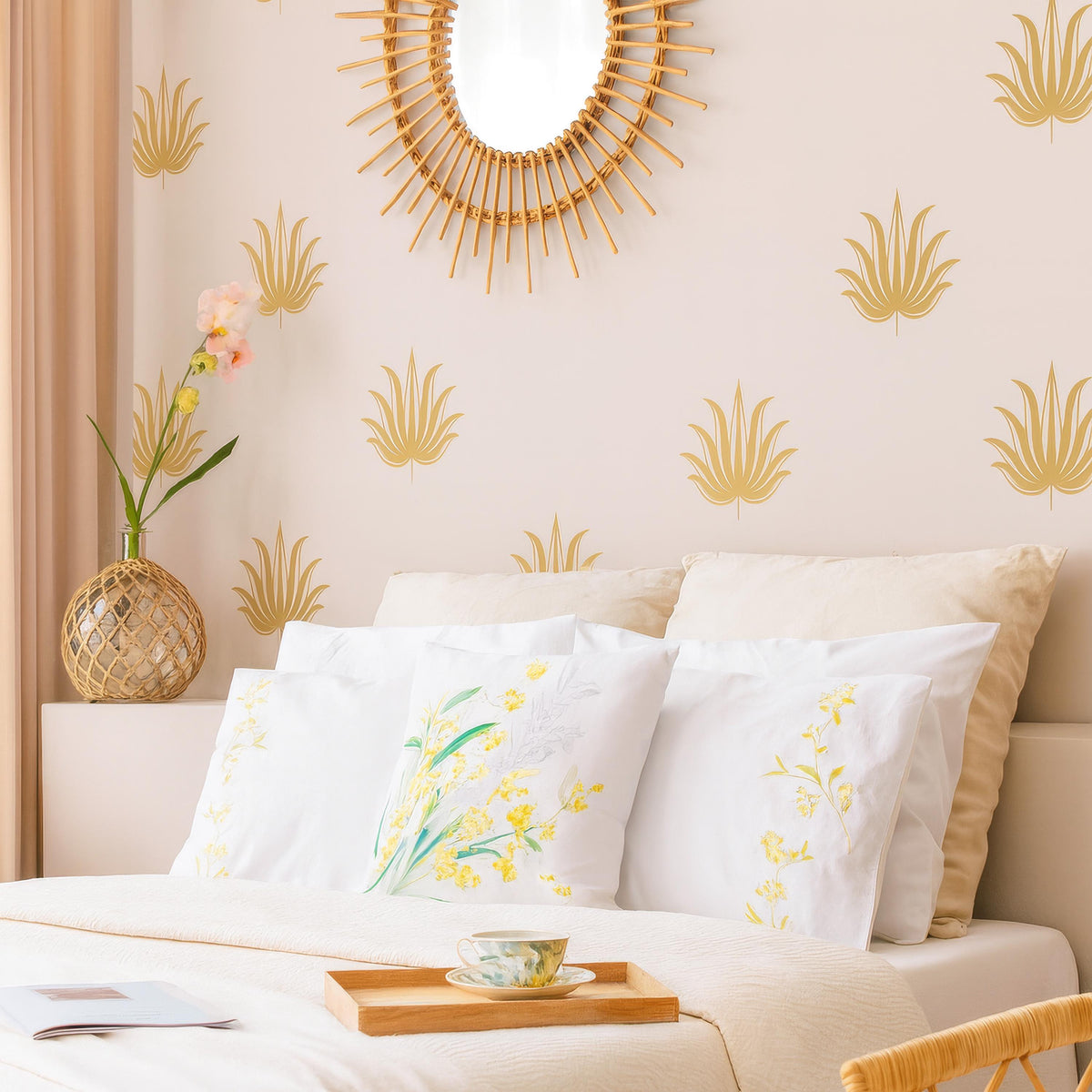 Palm Leaf Wall Decals arranged on a feature wall