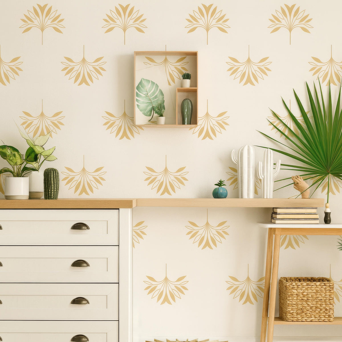 Palm Leaf Wall Decals displayed in a styled space