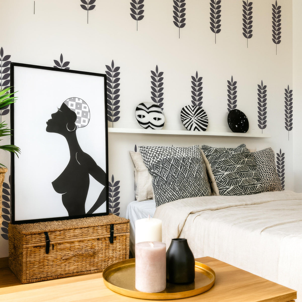 Leaf Wall Decals Set of 18 or styled in a room setting