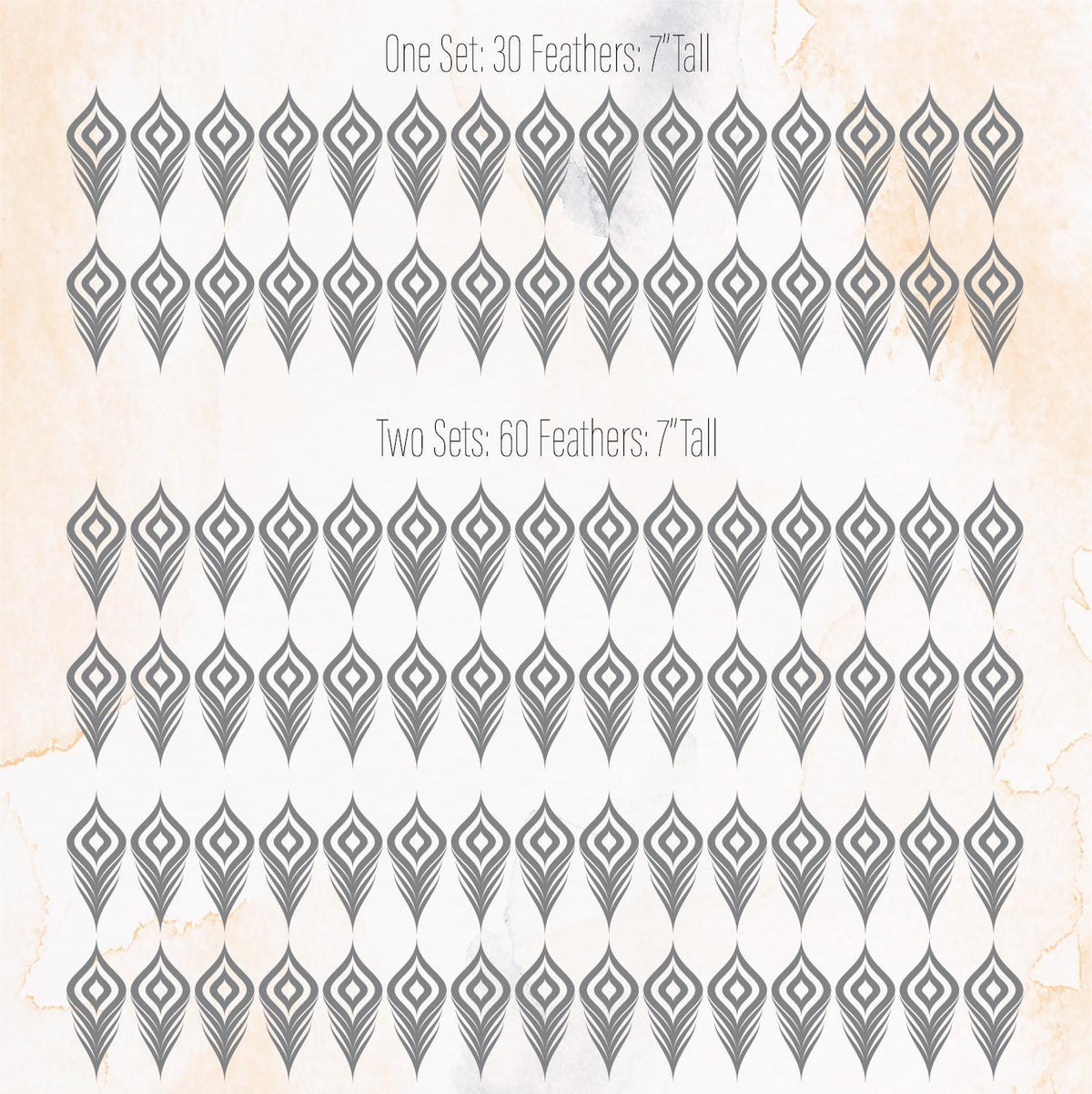 Close-up detail of feather wall decals set of 30 or matte vinyl finish