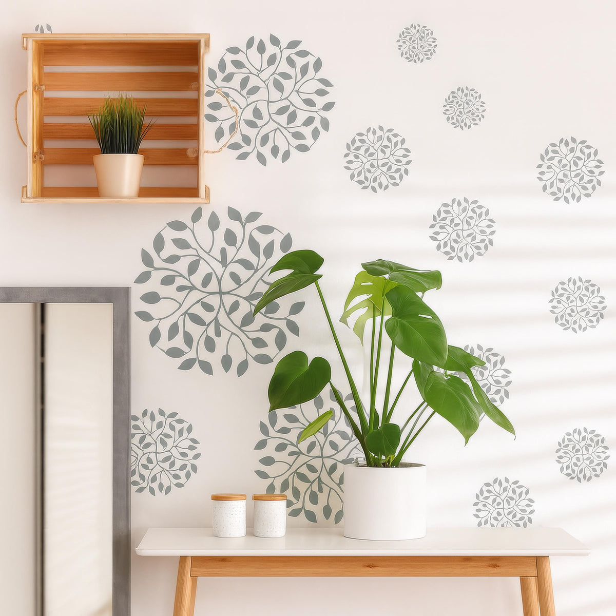 Abstract Flower Wall Decals Set of size reference on a wall