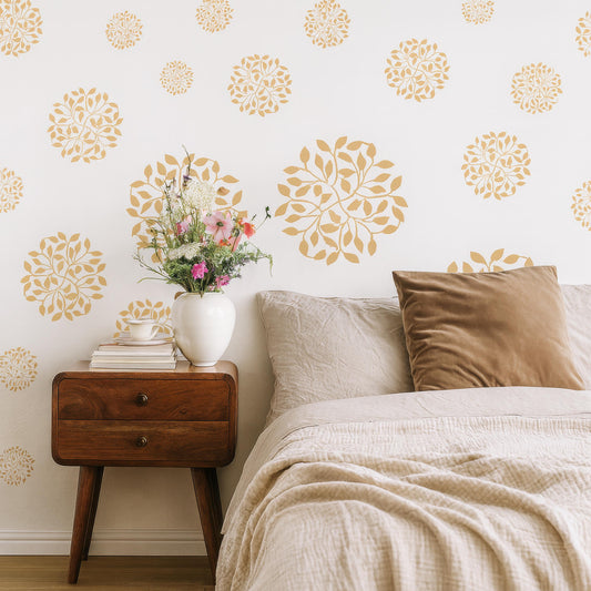Abstract Flower Wall Decals Set of installed on a styled wall