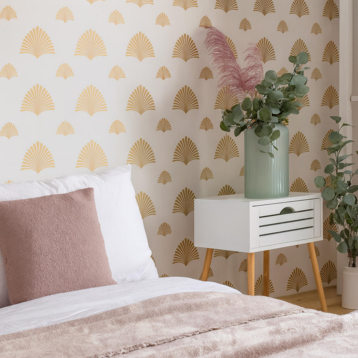Fan Wall Decals Set of 18 Large and 20 Small or 36 Large and 40 Small shown in a home interior