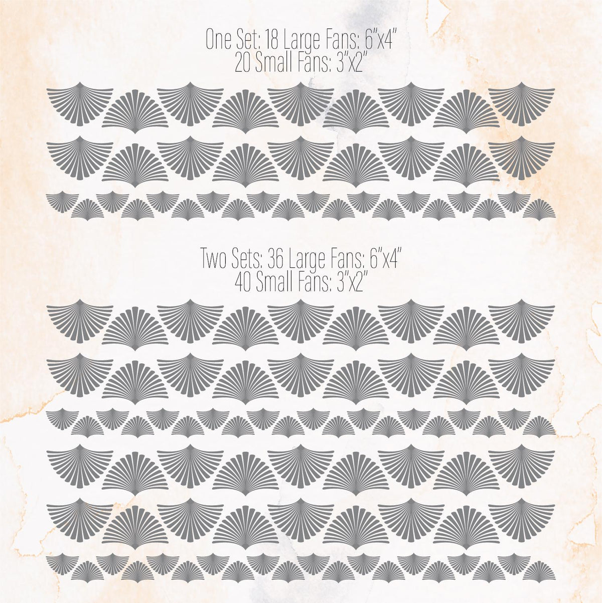 Close-up detail of fan wall decals set of 18 large and 20 small or 36 large and 40 small matte vinyl finish