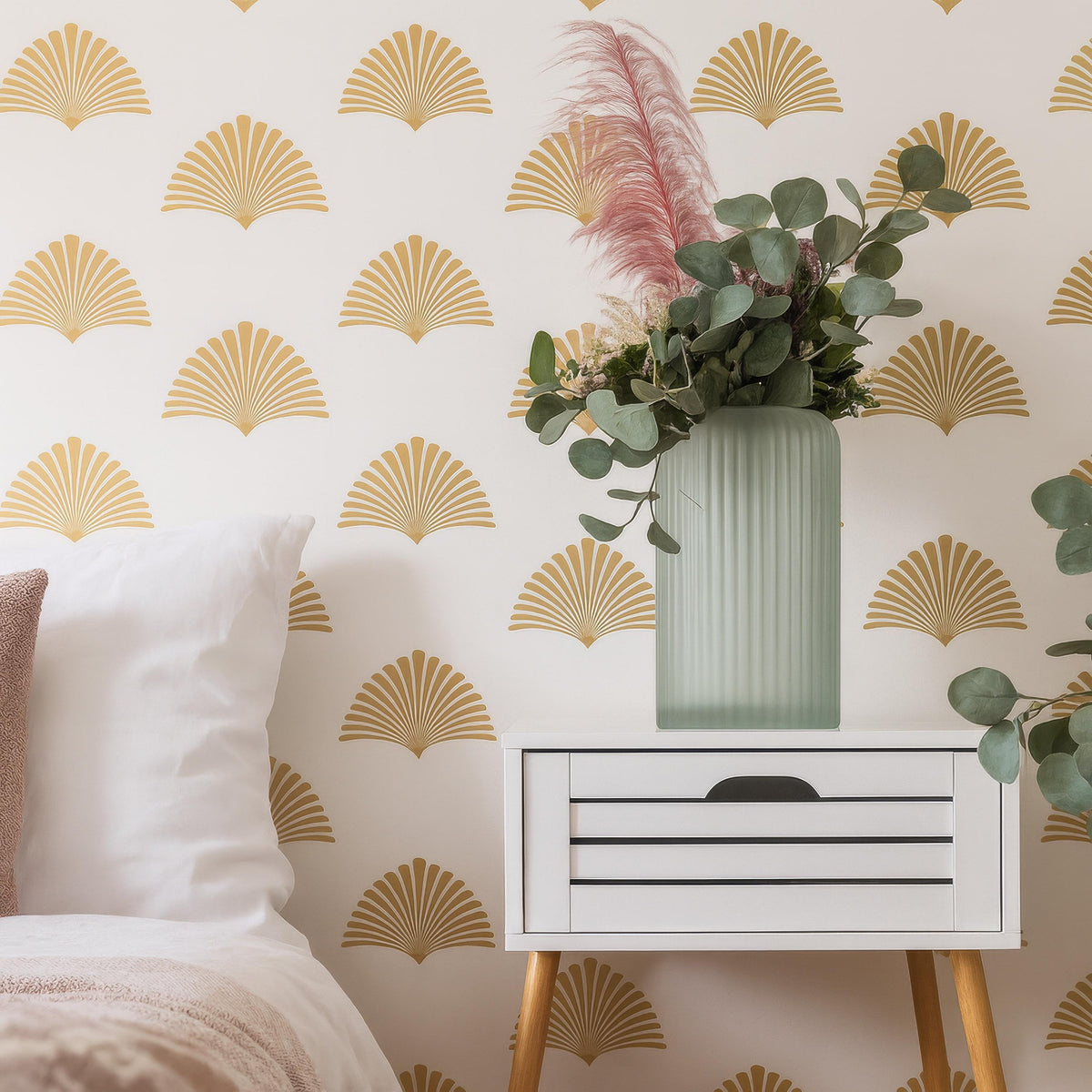 Fan Wall Decals Set of 18 Large and 20 Small or 36 Large and 40 Small installed on a styled wall