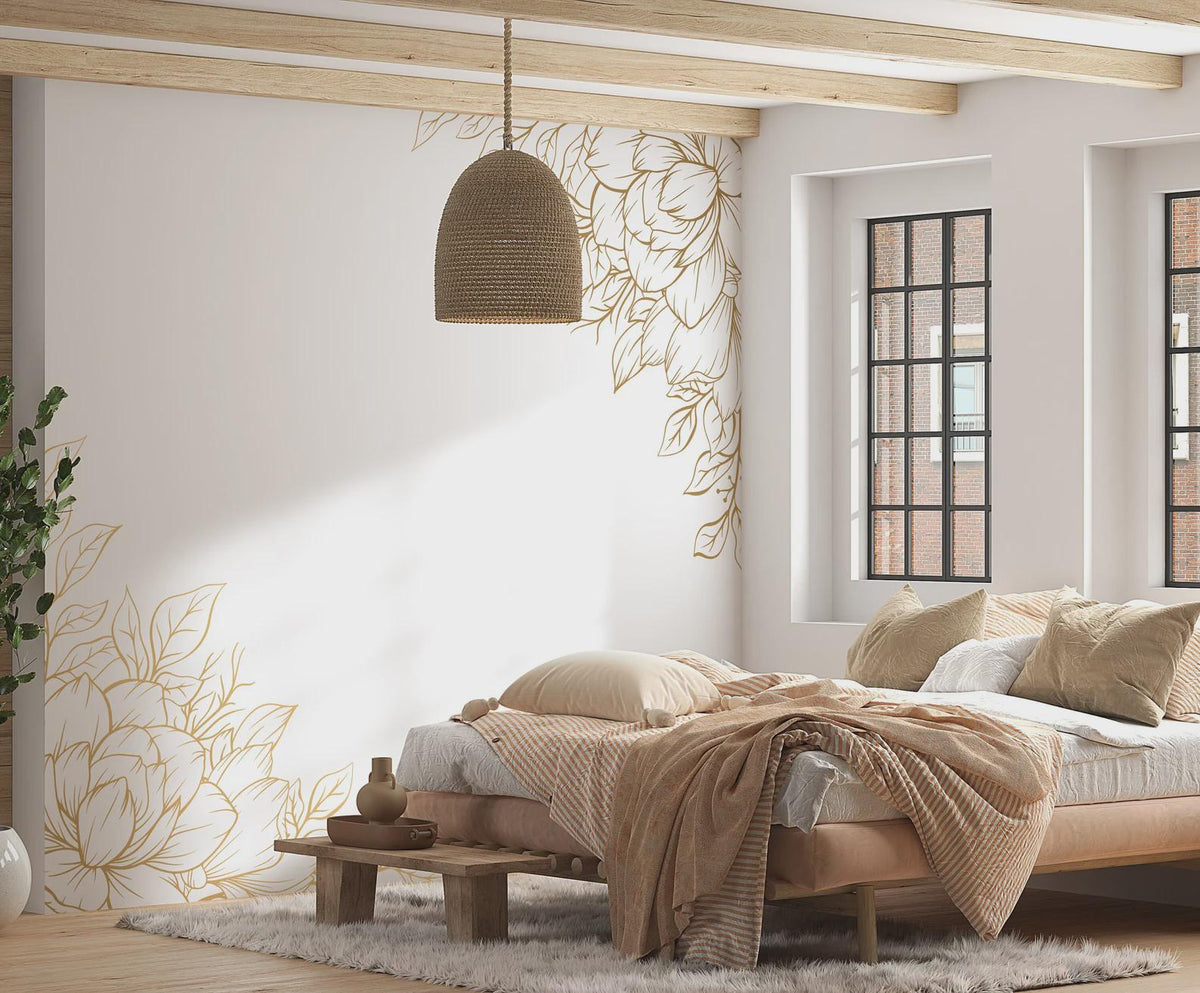 Floral Corner Wall Decal installed on a styled wall