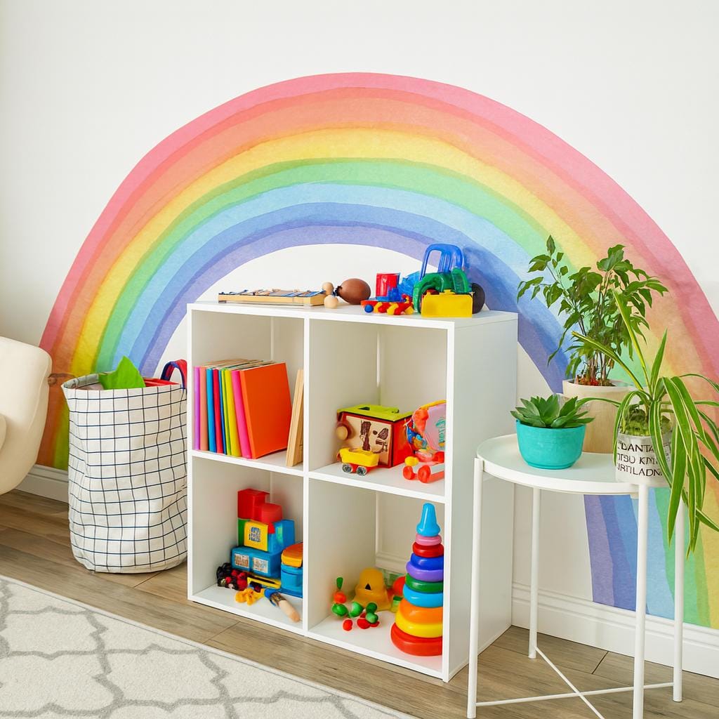 Rainbow Wall Decal installed on a styled wall