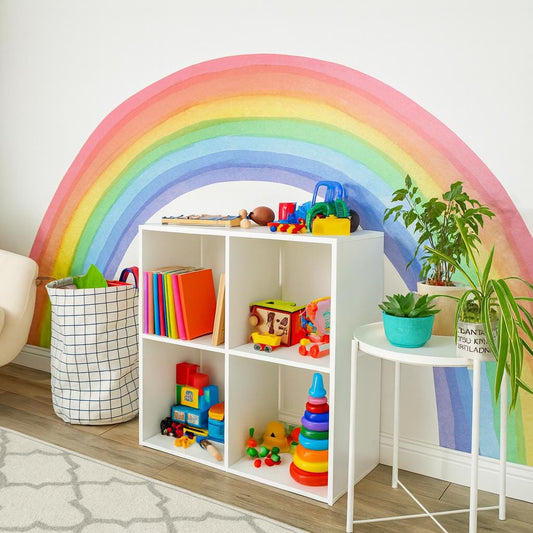 Rainbow Wall Decal installed on a styled wall