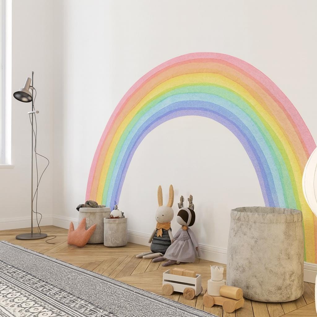 Rainbow Wall Decal arranged on a feature wall