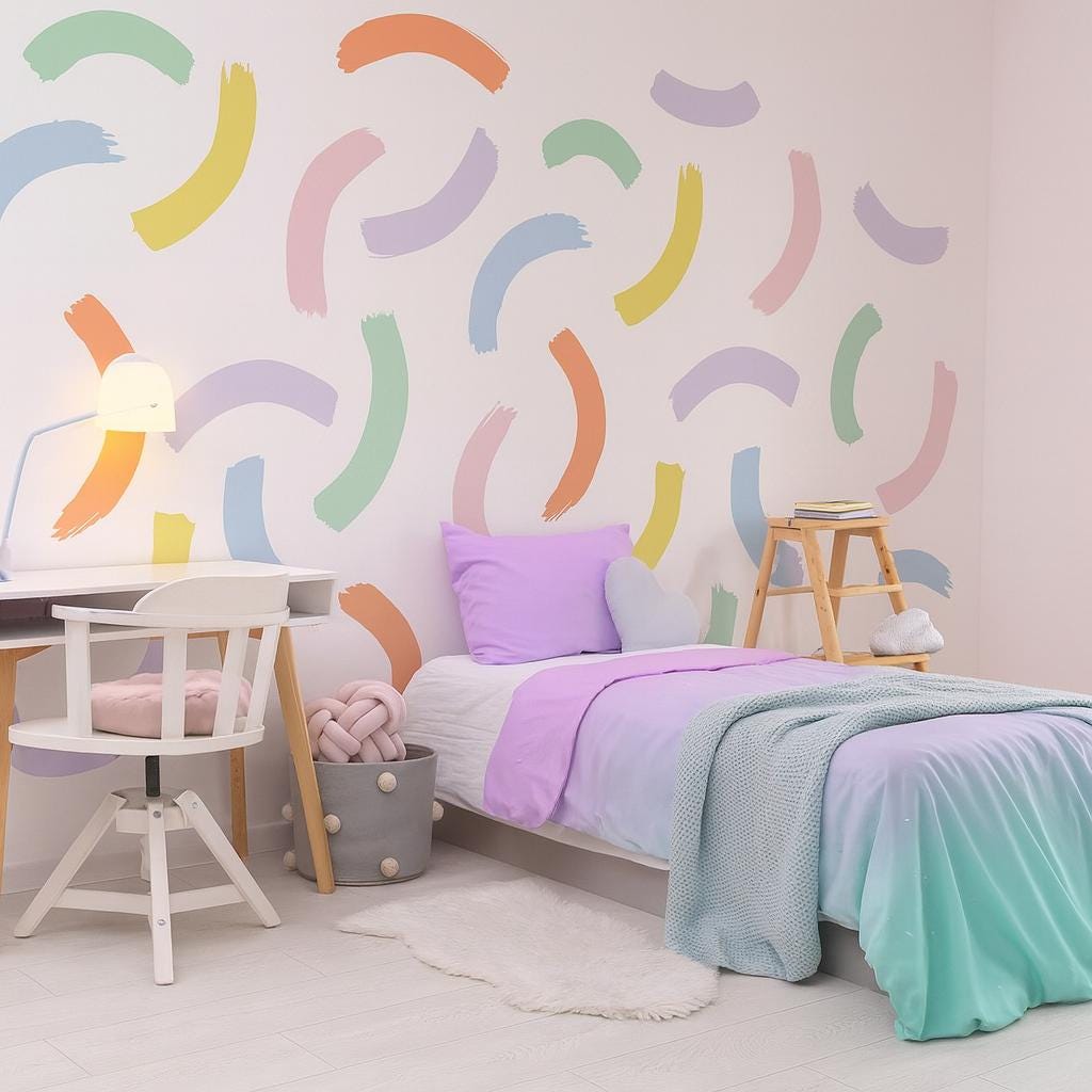 Rainbow Brush Stroke Wall Decals shown in a home interior
