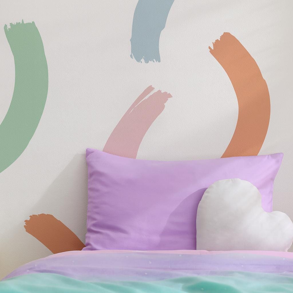 Rainbow Brush Stroke Wall Decals styled in a room setting
