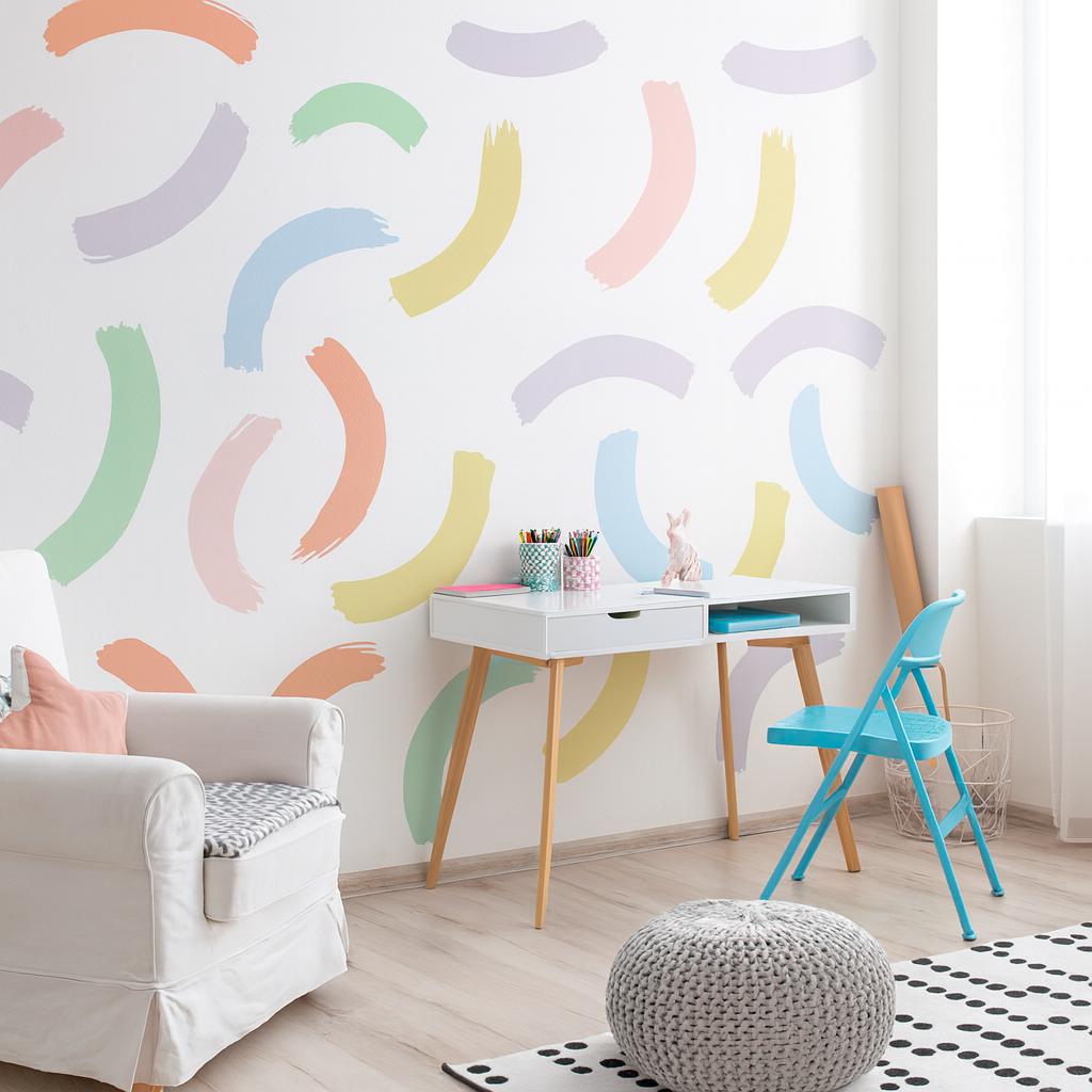 Rainbow Brush Stroke Wall Decals size reference on a wall